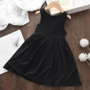 Summer Kids Fashion Cute Solid Color Sleeveless Backless A-Line Vest Dress 1 Pc 2-7 Years Girls Party Sweet Clothes