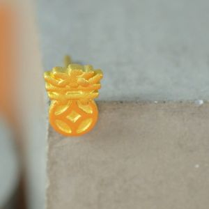 Chow Sang Sang 周生生 Chinese Gifting Collection 999.9 24K Pure Gold Ancient Coin with Chinese Character (暴) Single Earring 93114E