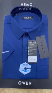 Áo sơ mi cộc tay Owen AB230020 navy trơn - 100% CHÍNH HÃNG