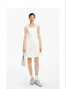 White Weave Adjustable Straps A-Line Sleeveless Womens Dress