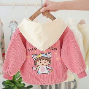 Thickened Cotton Jacket for Girls Baby Outwear Autumn Winter Fashionable Childrens Clothes round Neck Zipper Closure with Hat