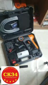 Máy rửa xe dùng pin Máy xịt tăng áp KAPUSI JAPAN đầy đủ phụ kiện đi kèm