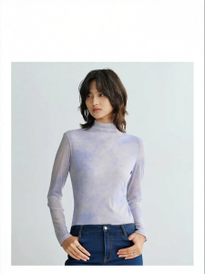Summer Designer Slim Fitting High Neck Wool Tie Dye Top