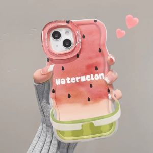 เคสโทรศัพท์แบบครอบเต็มพร้อมขาตั้ง 2 ข้าง ลายแตงโม ป้องกันการตกหล่น สำหรับผู้หญิง ดีไซน์สร้างสรรค์ ลายสุนัขจิ้งจอกน่ารัก สำหรับ Apple 16promax