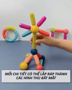 Đồ chơi xếp hình Nam Châm 64 Chi tiết Lam Anh Store Lego Thông minh cao cấp dạng que tròn Magnetic Sticks