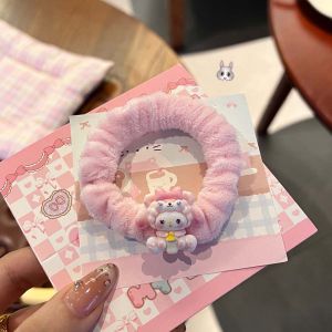 Kawaii Sanrio Kt Cat Hair Ties High Elasticity Sweet Cartoon Hair Bands Adorable Milk Cotton Style Fashionable Hair Accessories