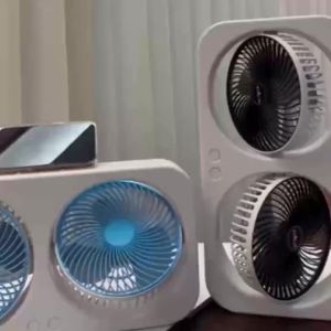 Dual head USB fan with 360 ° rotatable blades wall mounted and free standing design rechargeable suitable for offices bedroo