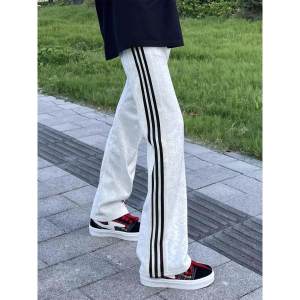 Fleece Lined Warm Striped Loose Straight Trousers