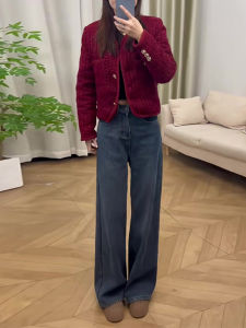 High Waist Slim Wide Leg Denim Jeans Womens Spring New Style Drapey Slimming Vintage Straight Floor-Length Pants