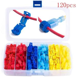 120 Pieces/Box Quick Cable Connectors Snap-Lock Wire Terminal Crimp T-Type Connector Wire Connector Combination Kit