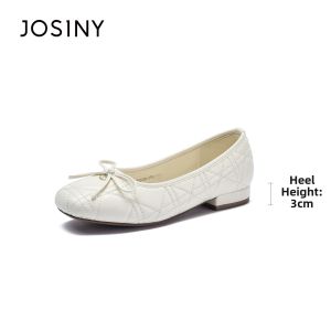 Josiny | White Grid Flat Ballet Shoe Light Toe Design For Commuting