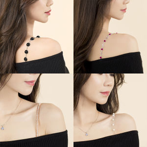 Invisible Shoulder Strap Bra Bandeau Metal Rhinestone Transparent Exposed Pearl Necklace Underwear Strap Accessories