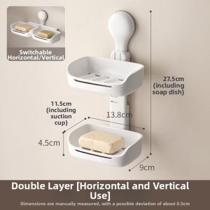 LANJIAOLUO | Wall Mounted Suction Soap Holder Dual Layer Drainage