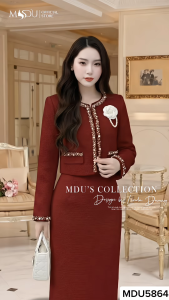 Váy Thiết Kế MDU5864 Chất Liệu Dạ Tweed Cao Cấp Dáng Dài Đính Ngọc Liền Kết Từ MDU