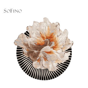 SoFINO | Unique Irregular Designed Elegant Floral Black Circular French Vintage Carpet