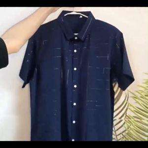 Mens Long-sleeved Shirt Middle-aged Ice Silk Shirt Casual Loose Striped Plaid Long-sleeved Shirt Korean Business Non-ironing