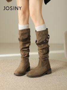 Josiny | Retro Brown Meilad Crinkled Tall Stack Womens Boots