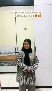 Lemora Setelan Wanita Kekinian 2024 bahan Balotely mix Katun Salur Baju One Set Wanita Simple dan Elegan