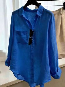 V.C.I | Clair Blue Linen Cotton Blend French Style Relaxed Shirt