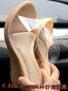 Summer 2025 High Heel Wedge Slippers Womens Platform Beach Shoes Transparent Crystal Slip-On Sandals Sweet Style Daily Wear PVC Upper