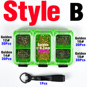 1Set Barbed Hooks and Golden Beads Lure Material Barbed Hooks Flying Fishing Scissors Tool Suit