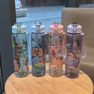 800ML Labubu Water Bottle Kids Popmart The Monster BPA Free Botol Air Budak Transparent Drinking Bottles with Straw Kuromi water cup