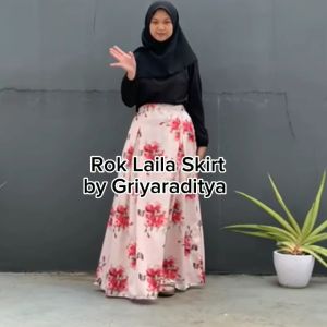 Rok Panjang Muslimah Motif Bunga Model Maxi A Line Laila Maksi Skirt Satin Maxmara