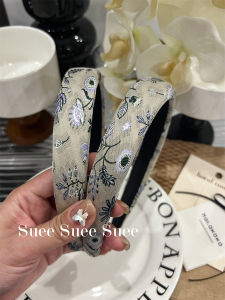 Romantic Embroidered Flower Hairband Wide Version Heightening Cranial French Style Hair Clip New Chinese Style Fashion Accessories