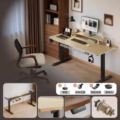 SAMEDREAM | Electric Adjustable Standing Desk Solid Wood Computer Desk for Home Office Gaming Study Ergonomic Workstation with Height Adjustment and Modern Design