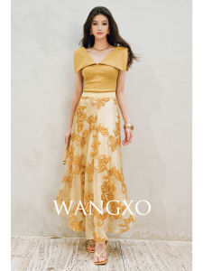 WANGXO | Chân Váy A-Line Thanh Lịch Handcrafted Hoa Văn
