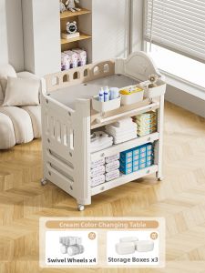 Beige | Mobile Multifunctional Changing Bathing Feeding Caring Table