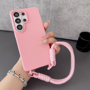 Silicone Candy Color Phone Case for Samsung Galaxy S26 S25 Ultra S24 FE S23 S22 S21 Plus A56 A36 A26 A17 A07 Wrist Strap Cover