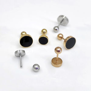 Black round Titanium Steel Earrings Screw Clasp Sleepwear Friendly Non-removable Ear Bone Screw Clasp Fashionable Jewelry