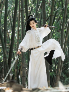 New 2025 Mens Tang Dynasty round Neck Hanfu Spring Style Daily Life Qing Dynasty Daoist Robe Ethnic Traditional Chinese Clothing