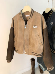 AMILUCK | Womens Zipper Leather Jacket Quilted Faux Leather High Collar American Casual Baseball Style Spring Autumn New Arrival