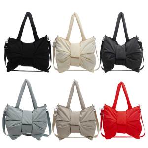 8TH Women Bowknot Shaped Shoulder Bag Adjustable Strap Nylon Underarm Bag Solid Color Crossbody Bag for Travel Shopping