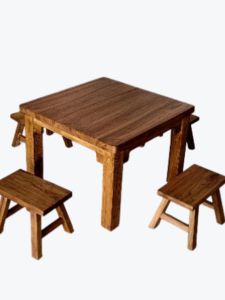 Wanfu Elm Wood Tranquil Style Dining Table And Chair Set Railing Balcony Courtyard Casual Ring Fire Low Tea Table Square Table