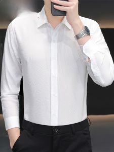 HENGYUANXIANG | Hengyuanxiang Mens Long Sleeve Bubble Cloth Shirt Casual Slim Fit Anti-Wrinkle Iron-Free Summer Fashion Urban Style Dad Clothes