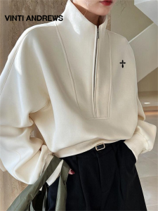 American Style Half-Zip High-Neck Short Sweatshirt