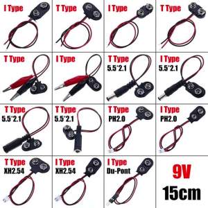 1/5pcs 9V Battery Buckle Connector DC 5.5x2.1 Jack Alligator Clip XH2.54 PH2.0 Terminal Adapter Cable 9 Volt Lead Socket Plug