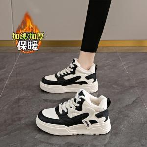 Womens Fleece Lined High Top Snow Boots Real Leather Warm Cotton Shoes Casual Cross Buckle Waterproof Platform Rubber Sole