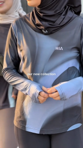 HIA Everywear Bhava Printed Baju Olahraga Wanita Running Gym Padel Lari Slim Fit Long Sleeve Bahan Dry Fit Hecktive Fabric