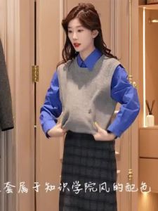 Donna Vest Topless Knitted Sweater Womens Store Oajer European Style Spring Layering Sleeveless Shirt round Neck Polyester Fiber