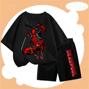 Hot Toys | Cartoon Drip Deadpool Print Kids Cotton T Shirt Shorts 2 Pieces Set Boys Girls 2026 Summer Casual Outfit Tshirt Suit