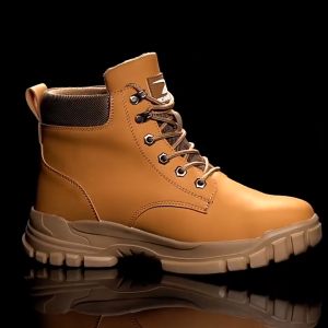 J MALL Safety Shoes Medium-Cut Microfiber Leather boots Anti-Smashing Anti-scalding lightweight Steel toe Cap Work Protective Shoes - 679 (Yellow)