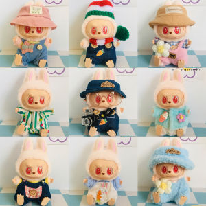 Labubu 15cm ชุดเสื้อสเวตเตอร์กางเกงขาสั้นสำหรับตุ๊กตาผ้าฝ้ายแบบเปลี่ยนรูปแบบที่สอง ของตกแต่งห้อย งานปาร์ตี้