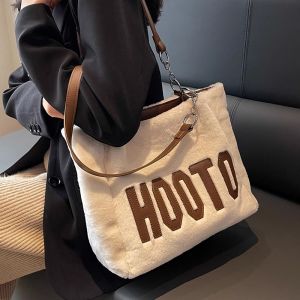 Large Capacity Furry Tote Bag Womens 2025 New Versatile Letter Plush Single Shoulder Tote Bag Autumn Winter Big Bag