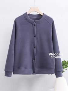 Thickened Womens Open Cardigan Fleece 2024 Winter Windproof Flocking Base Layer Warm Top Coat Long Sleeve round Neck Single Button