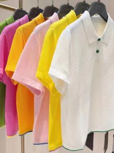 AmaShi Summer 2024 Dopaamine Versatile Polo Neck Short Sleeve T-Shirt Casual Straight Cut Multicolor Fashionable Basic Fit