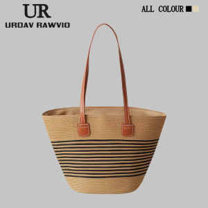 URDAV Bohemian Style Large Capacity Straw Woven Shoulder Bag for Women Beach Vacation Commuting Tote Handbag Casual Geometry Pattern